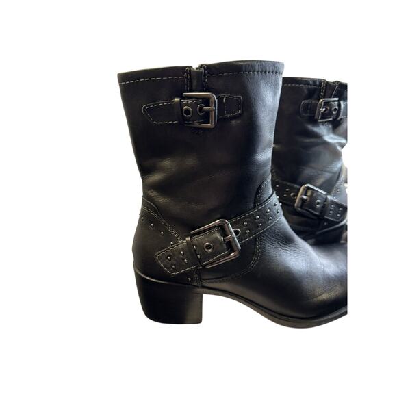 Earth Shoes Denali Altitude Leather Moto Biker Boot Black Studded Womens 7.5 EUC - Picture 3 of 9